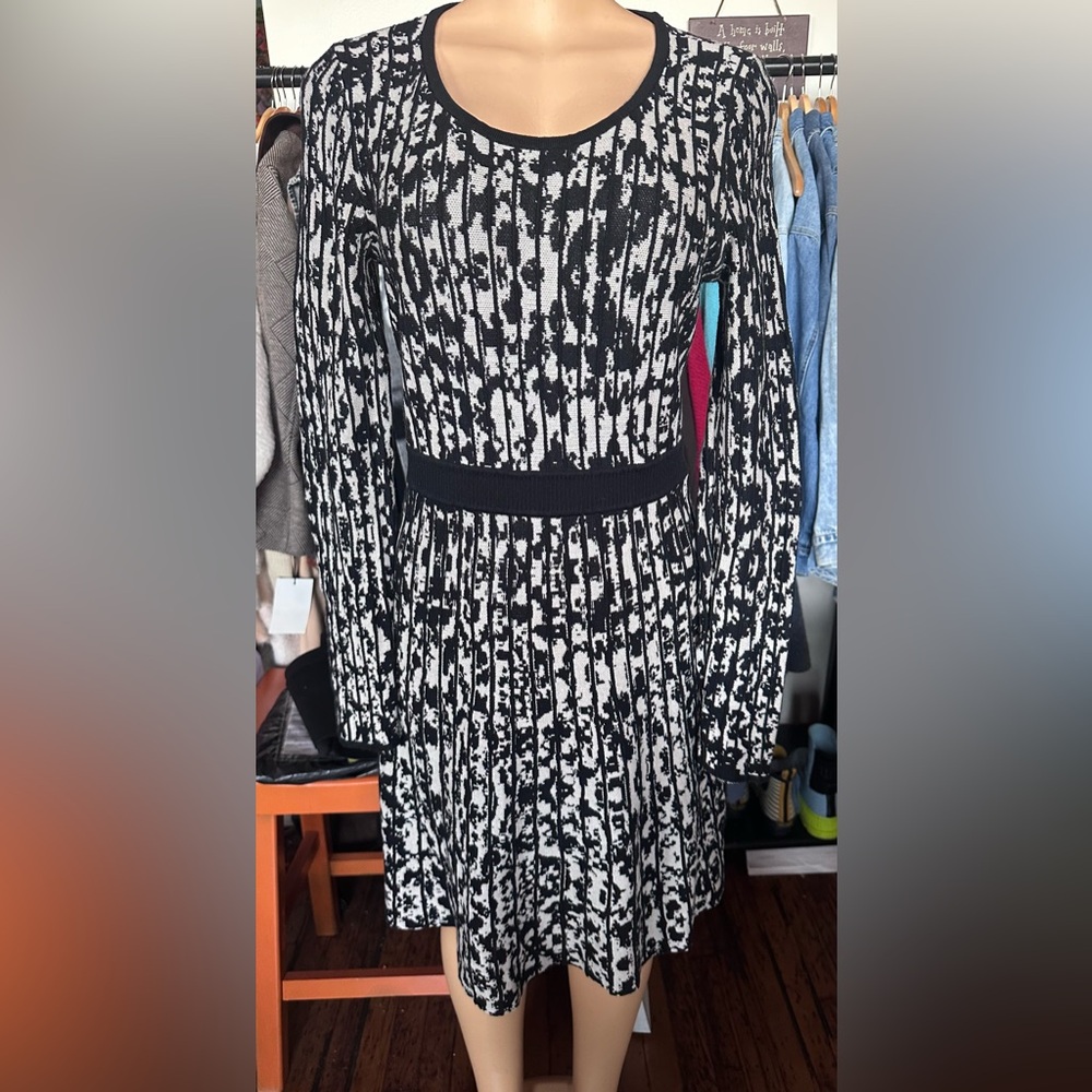 Calvin Klein Black and White Long Sleeve Dress